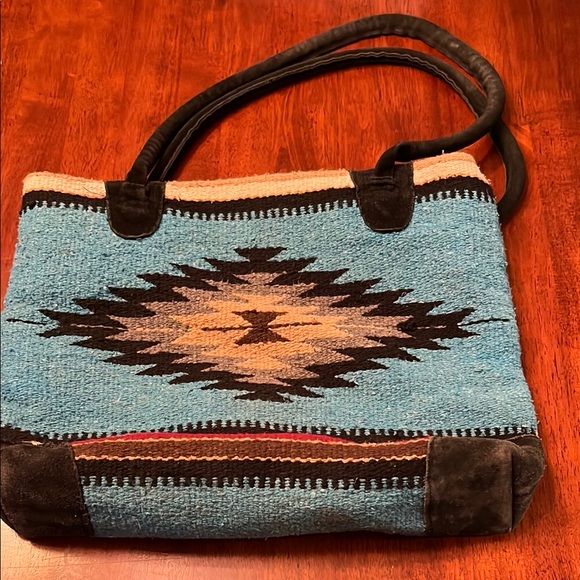 Handbags - Southwestern tote bag turquoise and black